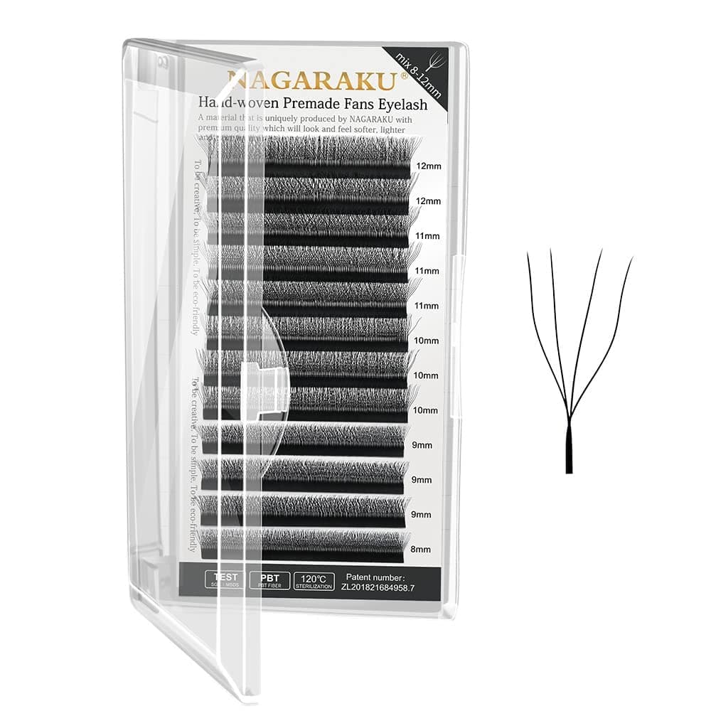 NAGARAKU 4D W Shape Eyelash Extension Volume Premade Matte Black Cluster Easy Fanning yy Eye Lashes with Thickness 007mm 12mm W4DCurlD
