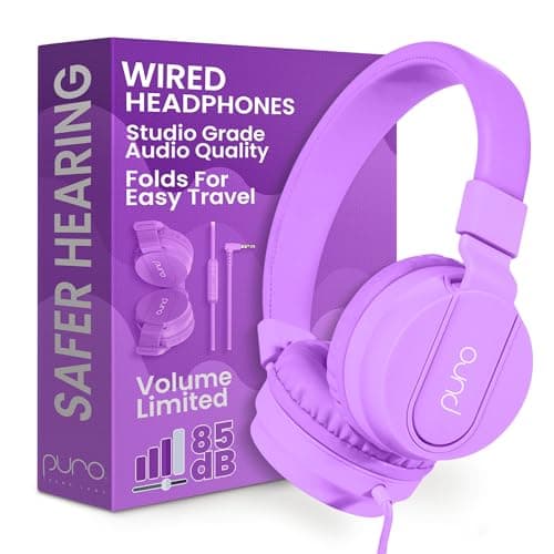 Puro Sound Labs Kids Wired Headphones VolumeLimiting Adjustable Safe Comfortable Headphones for Kids Compatible with PCs Smartphones Tablets Ideal for School Travel PuroBasic Purple
