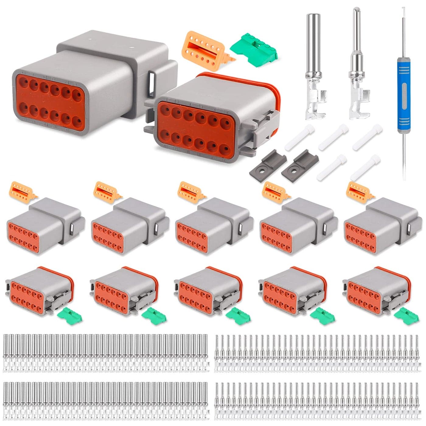 JRready ST632712 Deutsch 12 Pin DT Connector Kit Gray Waterproof DT Connectors 12 Pin5 Set Size 16 Stamped Contacts for Truck Motorcycle OffRoad Vehicles Marine Extreme Sports