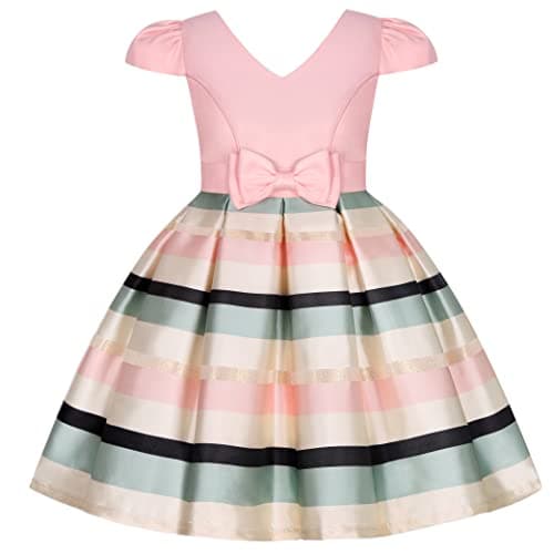 BESZANA Girls Dress Bow Design Girls Party Birthday Dress Suitable for Children Aged 2-10 Pink