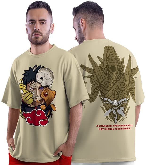 crazymonk Unisex Cotton Anime Oversized T-Shirt - Taupe, L