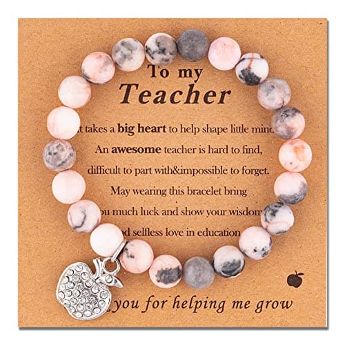 VICKHU Teacher appreciation gifts,Natural Stone teacher Bracelet gifts for women,thank you gifts for teacher meaningful gifts for women with gift message card (apple-Pale pink)