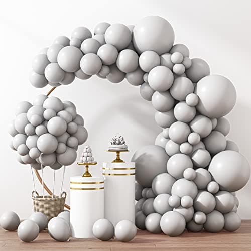 RUBFAC 129pcs Gray Balloons Different Sizes 18 12 10 5 Inches Matte Grey Latex Balloon Garland Arch Kit for Birthday Party Graduation Baby Shower Wedding Holiday Decoration