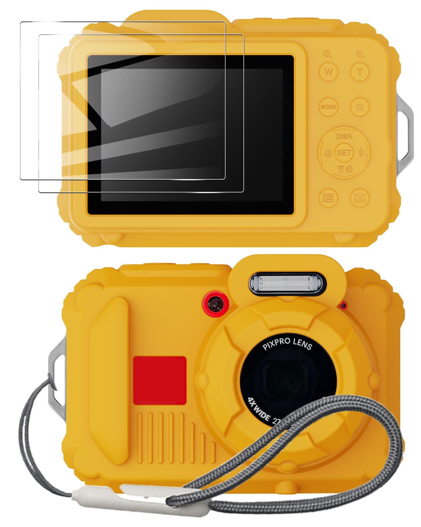 Tedubax Silicone Case for Kodak pixpro wpz2 Digital Camera with 2PCS Screen Protector and Lanyard - Yellow