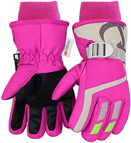 7-Mi Kids Winter Warm Water-Resistant Gloves for Skiing/Snowboarding/Cycling/Riding Outdoor Activities Children Mittens for 4 to 6 Years Old Pink