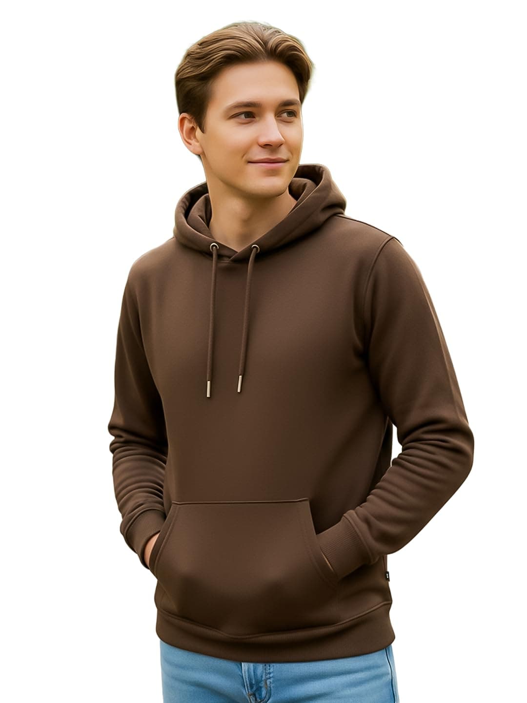 Neostreak Men's Fleece Hooded Neck Regular Fit Sweatshirt (Neoswtsolhd-02-Chkbro_Brown_M)