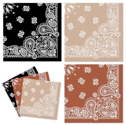 Whaline 120Pcs Western Bandana Cocktail Napkins 3 Colors Wild West Paper Napkin Cowboy Paisley Disposable Beverage Napkin for Birthday Rodeo Baby Shower Wild One Yeehaw Bday Party Supplies