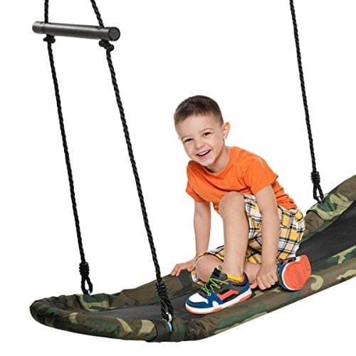 Costzon Skycurve Platform Tree Swing Surfing Rectangle Swing with Handles Height Adjustable Hanging Ropes Soft Padded Edge Outdoor Playset for Kids Adults Backyard Camo Green