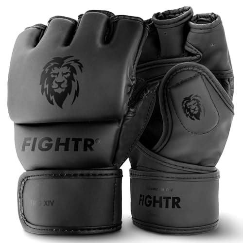 FIGHTR Pro MMA Gloves for Grappling Sparring Training Kickboxing Martial Arts Muay Thai Punching Bag Mitt Training Boxing for Men and Women incl Carrying Bag All Black S