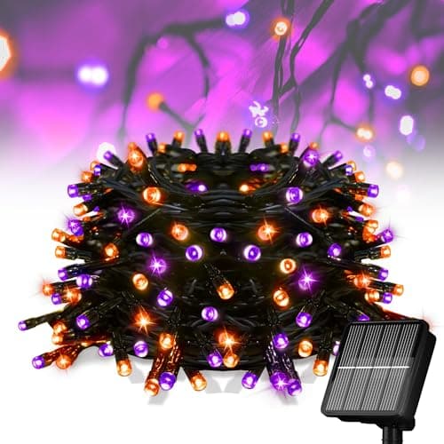 Flechllary Solar Halloween Lights,39FT 100LED Orange & Purple String Lights,Halloween Solar Lights Outdoor with 8 Modes Waterproof for Bedroom Patio Garden Party Yard Decoration