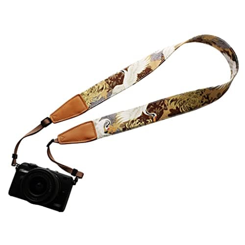 UNIKSTRAP Original Design Personalized Adjustable Camera Strap Chrysanthemum & Crane in Tan, Fit for Canon Nikon Sony Olympus Interchangeable Lens Digital Camera/DSLR etc.