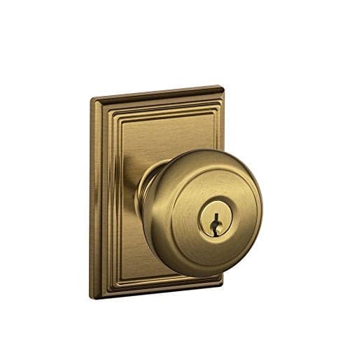 SCHLAGE F51A AND 609 ADD Andover Knob with Addison Trim Keyed Entry Lock Antique Brass
