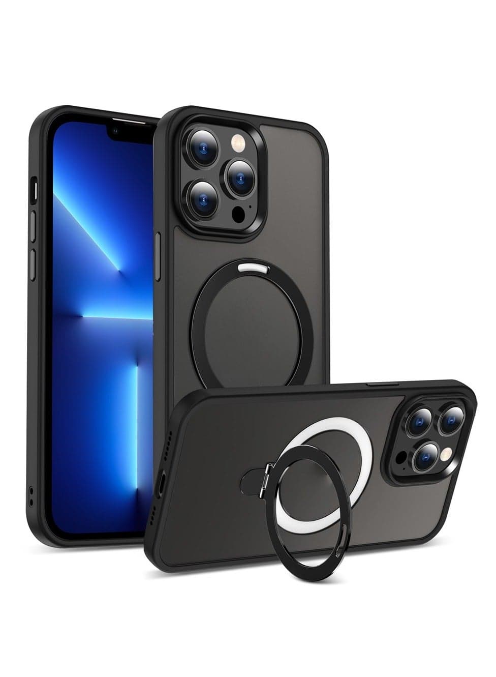 Case for iPhone 13 Pro Max 6.7 inch Shockproof Rubber Magnetic Invisible Stand Slim Matte PC Cover Compatible with MagSafe Black