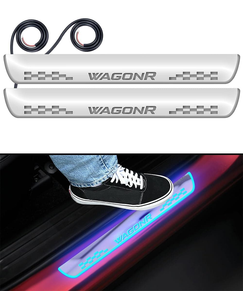 FABTEC Acrylic,Car Door Foot Step Sill Plate with Mirror Finish Compatible with Maruti Suzuki Wagonr Up to 2018 Model Set of 4pc, Blue (6Month Warranty)