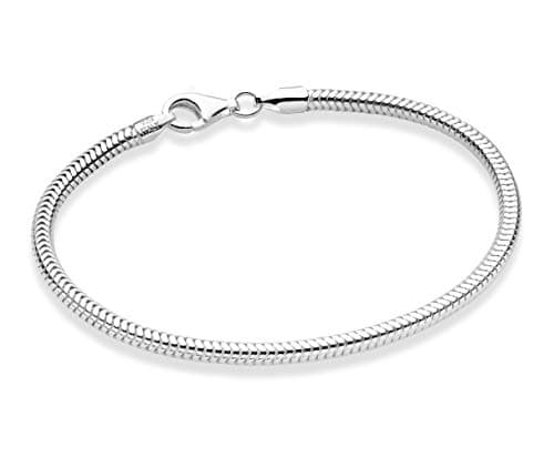 Miabella Italian 925 Sterling Silver Solid 3mm Snake Chain Bracelet for Women Men, Made in Italy (Length 7.0 Inches (X-Small))