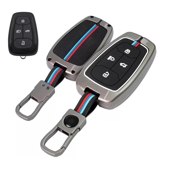 Shopsidex Metal Silicon Key Cover Compatible with Tata Nexon, Harrier | Safari | Altroz | Tigor | Ev | Punch | Tiago Ev Electric 4 Button Smart Key Feature Visible in Low-Light Condition, Black
