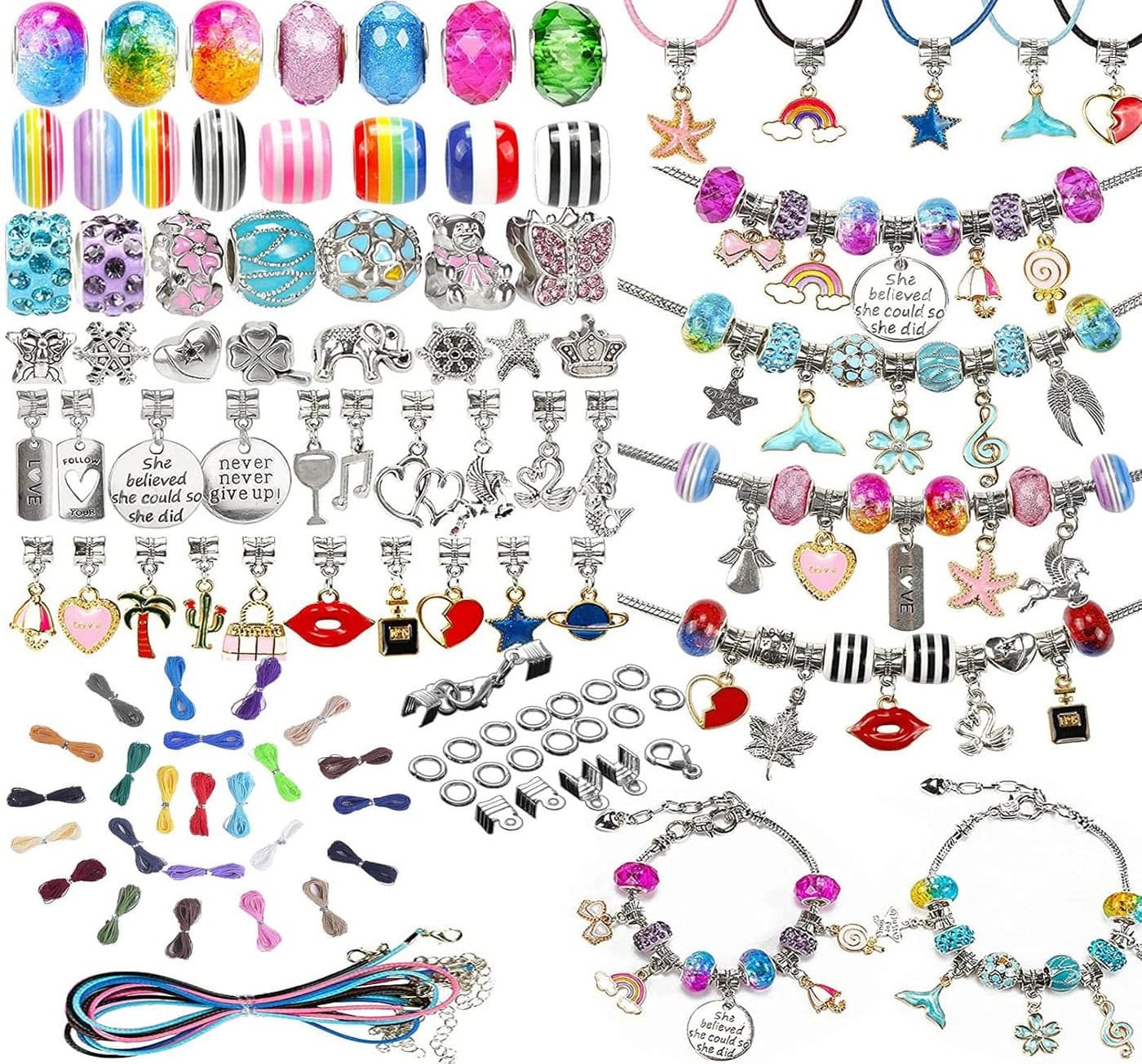 DIY Crafts 300x Pcs, DIY Crafts Kit, Charm Bracelet Making Kit Including Jewelry Beads Snake Chains, DIY Craft for Girls, Jewelry Christmas Gift Set for Arts and (300x Pcs, DIY Crafts Kit)