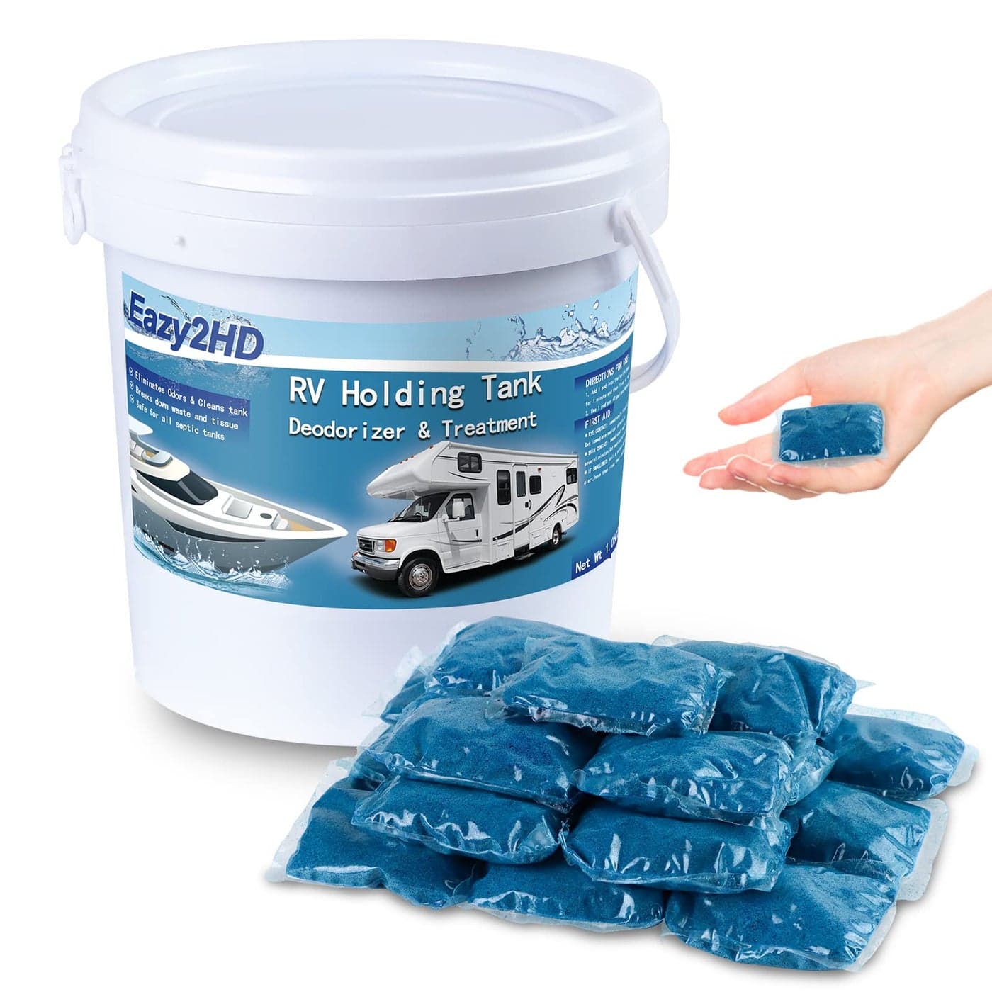 Eazy2hD 50 Packs RV Toilet Treatment Holding Tank Deodorizer for RV Black Tank Chemicals Breaking Down for Camper Portable Porta Potty Blue