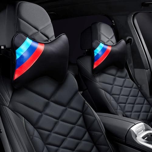 Erivis 2 PCS Car Headrest Pillow for BMW Accessories, Car Soft PU Leather Neck Pillow Support