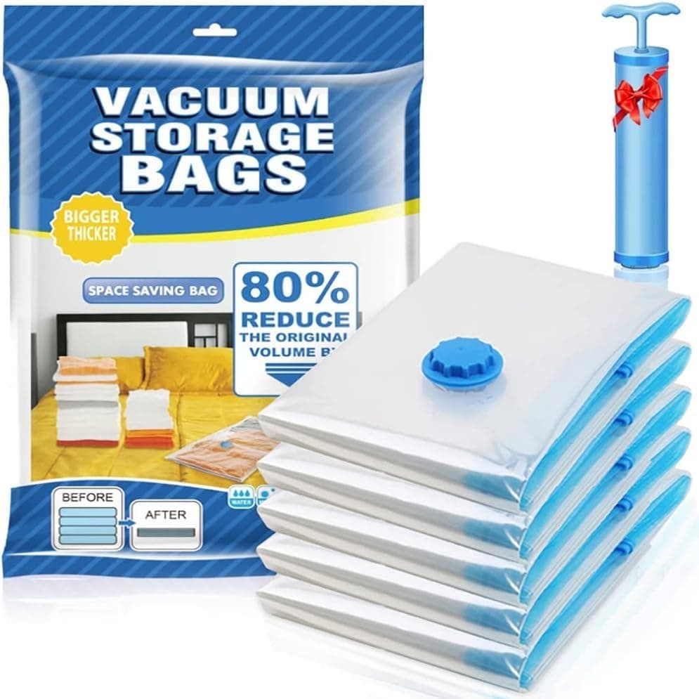 V TRIVYOM 5 Pack Vacuum Bags for Travel with Pump Reusable Packing Vacuum Storage Bags for Cloth with Ziplock Space Saver BagsSealer Bags for Home 2 Small 2 Medium 1 Large Hand Pump