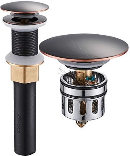 Bathroom Sink Drain, Vessel Sink Pop Up Drain with Detachable Basket Stopper,Anti-Explosion and Anti-Clogging Drain Strainer, Sink Drain Assembly Without Overflow Oil Rubbed Bronze, REGALMIX RWF082C