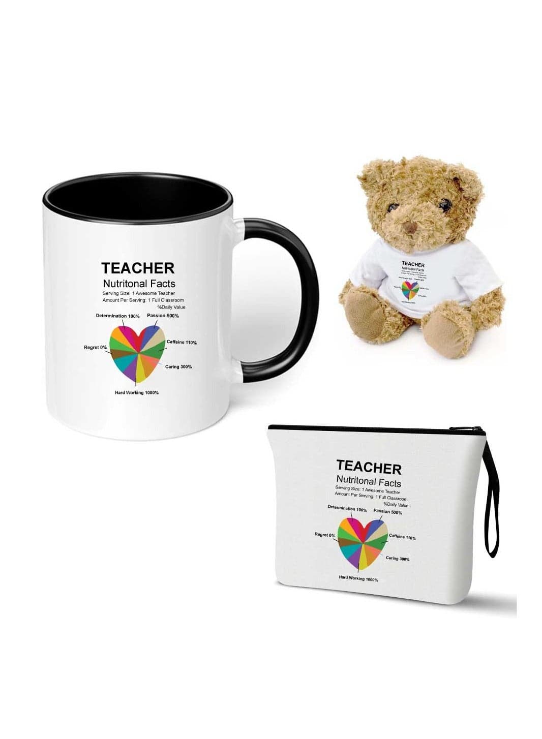 Teacher's Day Pack of 3 Combo Pack - Black Two-Tone Ceramic Coffee Mug, Cosmetic Bag and Teddy Bear - Teacher's Day Gift Set - Gift for World Teachers Day