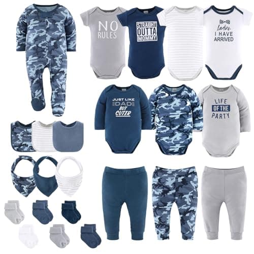 The Peanutshell Baby Layette Gift Set for Boys 23 Piece New Born Boy Gift Set Baby Clothes Newborn Essentials Must Haves Newborn Clothes 1218 Months Blue Camo