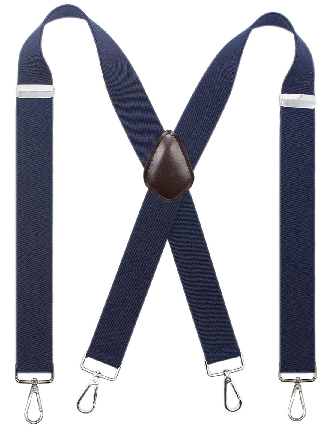 Bioterti Men’s Heavy Duty X- Back 1.4 Inch Suspenders with 4 Snap Hooks (Brown PU-Navy)