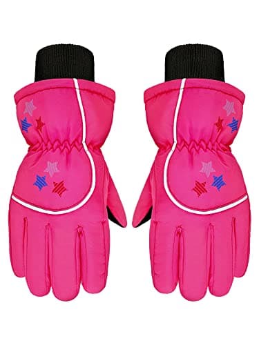 Boao Kids Snow Ski Gloves Winter Waterproof Warm Snowboard Mittens for Girl and Boy(3-6 Years,Rose Red)