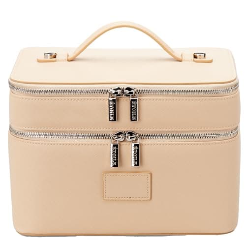 ETOILE - Duo Vanity Case Beige - Large Functional Travel Makeup Bag Organizer with Removable Divider & Mirror