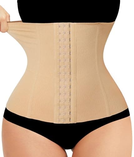 LODAY Waist Trainer Corset Shapewear Tummy Control Body Shaper Waist Cincher for Women Postpartum Belly Band Wrap(S,Beige(hook))