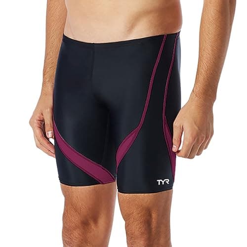 TYR Men's Alliance Splice Jammer Swimsuit, Black/Burgundy, 26