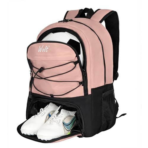 WOLT Soccer Backpack Soccer Bag with Ball Holder Shoes Compartment Sport Equipment Bags For Football Basketball Volleyball Gym Light Pink