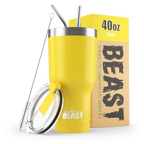 Beast 40 oz Tumbler Stainless Steel Vacuum Insulated Coffee Ice Cup Double Wall Travel Flask (Lemon)