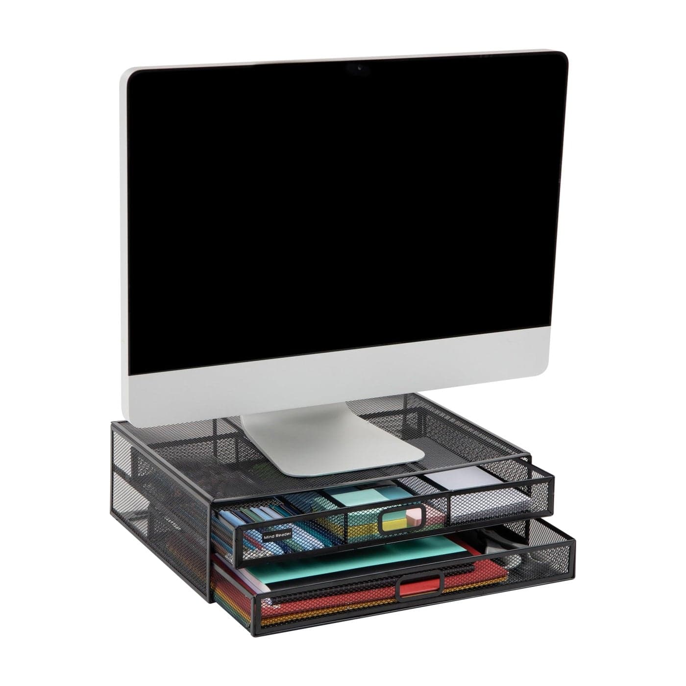 Mind Reader Monitor Stand Ventilated Laptop Riser Storage Drawer Office Metal Mesh 1575L x 1175W x 45H Black
