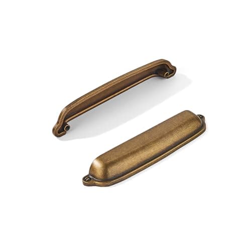 khtumeware 10 Pack Antique Brass Cup Pulls 312 Inch Center to Center Cabinet Drawer Handles for Kitchen Hardware
