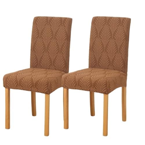 Styleys Stretch Jacquard Dining Chair Cover Removable Washable Dining Room Chair Cover Protector Seat Slipcover (Pack of 2, Khaki, JYMC6)