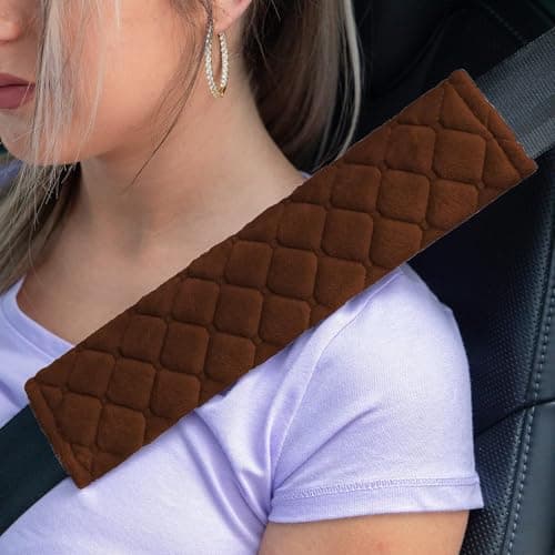 SARTE Car Seat Belt Cover for More Comfortable Driving Seat Belt Shoulder Pad for Adults and Children Universal Car Seat Belt Velvet Cushion Brown Color (Pack of 2)