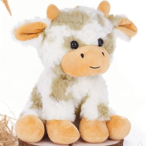 Muiteiur 10 Inch Brown Sitting Cow Stuffed Animal Super Soft Cow Plush Toy for Kids Cute Farm Stuffed Animals Gift for Children for Learning StorytellingFarmThemed Party Decor