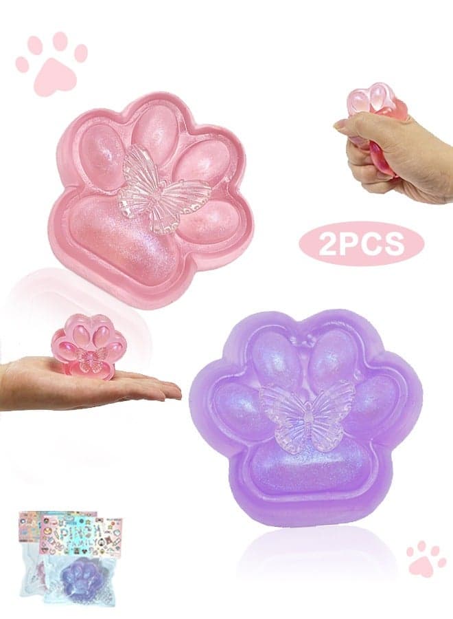 2 Pcs Squishy kit Cat Paw Squeeze Toys Cute PVC Fufu Squishy Toys for Anxiety Relief Soft Stress Toys for Party Favors Novelty Things Birthdays OPP Packaging