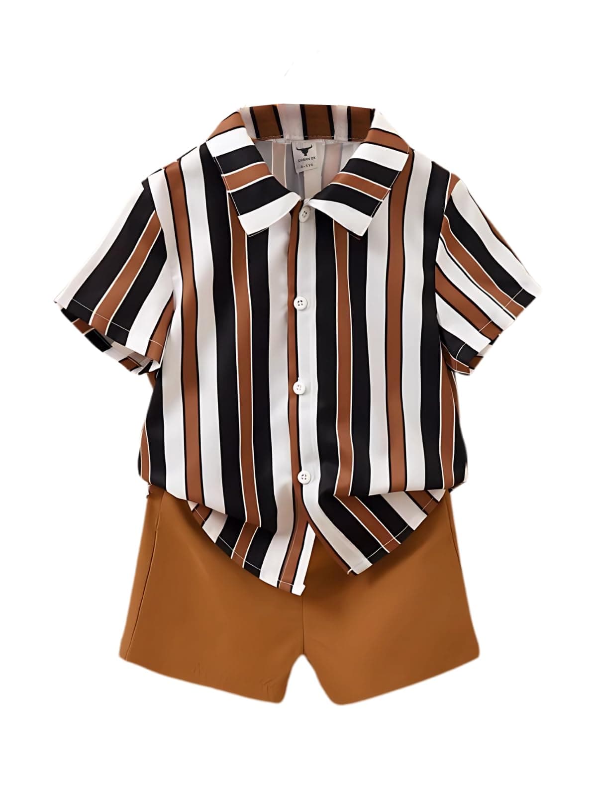 URBAN OX Boys Polycotton Striped Short Sleeve Shirt and Shorts Set | Casual Vacation Summer Outfit | Clothes | (Multicolor, 6-7 Years)