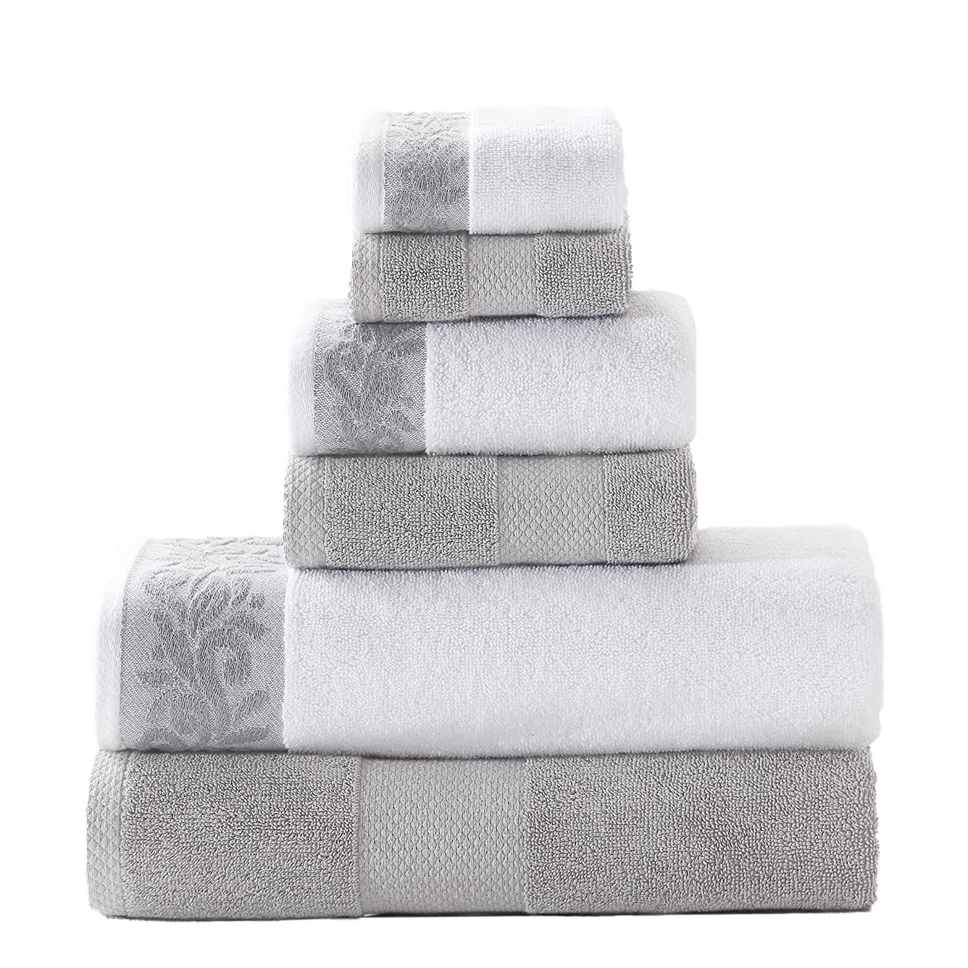 Modern Threads 600 GSM 6Piece Towel Set with Filgree Jacquard Border Silver