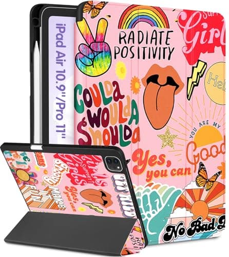 Uppuppy for iPad Air 11 inch Case, Air 5th/4th Generation 10.9, Pro 11'' (4th/3rd/2nd/1st Gen) Case Girls Cute Women Pencil Holder Quote Design Girly Folio Cover for iPad Air 11 2024/2025 (M2/M3)