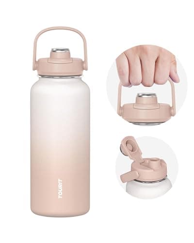 TOURIT 32 oz Insulated Water Bottle, Stainless Steel Sports Water Bottles With Top Handle, Double-Wall Travel Thermal Water Flask, BPA Free Leakproof Water Bottle for Sports and Travel,Khaki