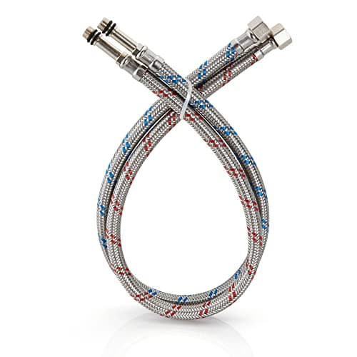 Midanya 24-Inch Long Faucet Water Supply Lines, Braided Stainless Steel Supply Hose 3/8-Inch Female Compression Thread x M10 Male Connector, x 2 Pcs (1 Pair)