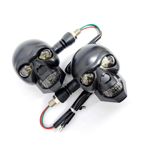 Qurbuns 2 PCS Motorcycle LED Turn Signals 12V Skull Head Design Motorbike Turn Signal Lights Waterproof Motorcycle Warning Indicator Lights Universal for Most Motorbikes Red Yellow