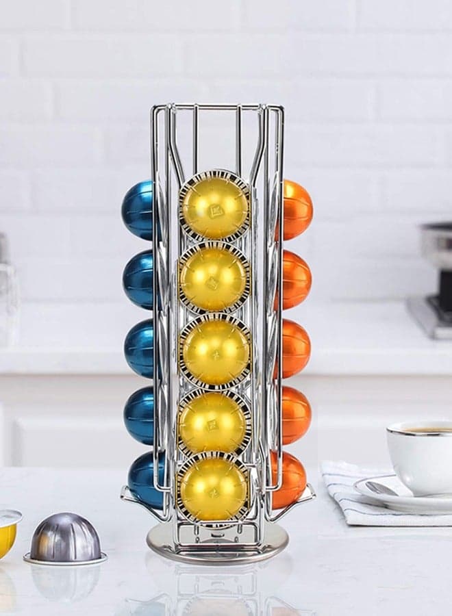 Carousel - Holds 20 Vertuoline Capsules - Nespresso Pods Holder - Coffee Pod Storage and Dispenser Organizer Rack Stand, 360-Degree Rotation, Elegant, Modern Chrome Finish