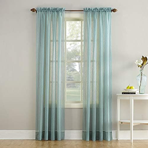 No. 918 Erica Crushed Sheer Voile Rod Pocket Curtain Panel, 51" x 95", Mineral Blue