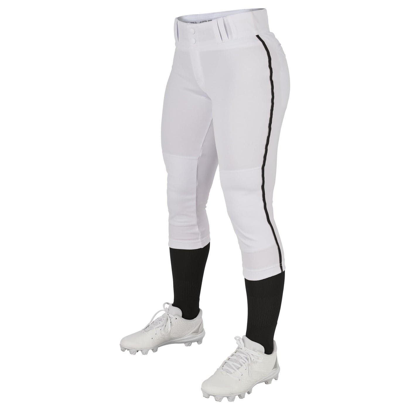 Champro Womens Standard Tournament Low Rise Softball Pants with Side White Black Pipe Large