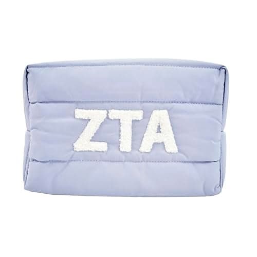 Sorority Shop Zeta Tau Alpha Makeup Bag Puffer Style with Sorority Letters Travel Cosmetic Bag with Zipper Closure Perfect Zeta Tau Alpha Sorority Gifts for Women